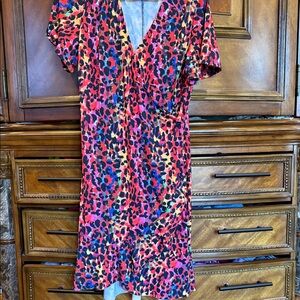 VENUS Red and Blue Leopard Print Dress